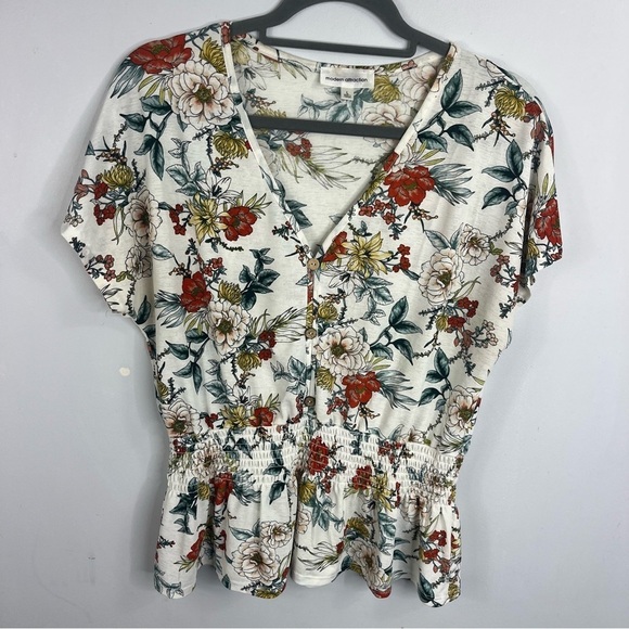 Modern Attraction Size Large Button Floral Peplum Stretch Blouse Top O7 - Picture 1 of 6